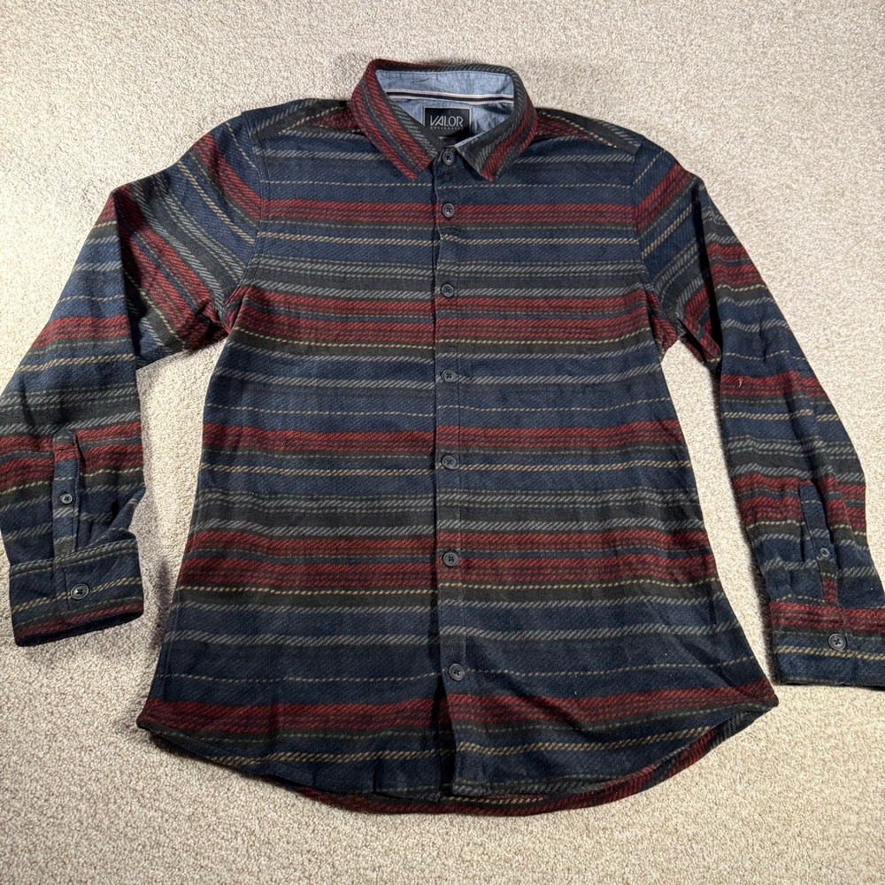 Valor Collective Adult Large Red Blue Western Striped Fleece Flannel Button Up